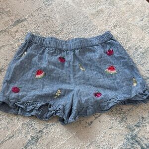 Crewcuts Blue Kids Shorts with Fruit Embroidery